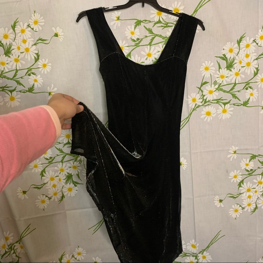 Vintage 90s little silver black cocktail crisscross back flare knee length dress - Picture 4 of 7